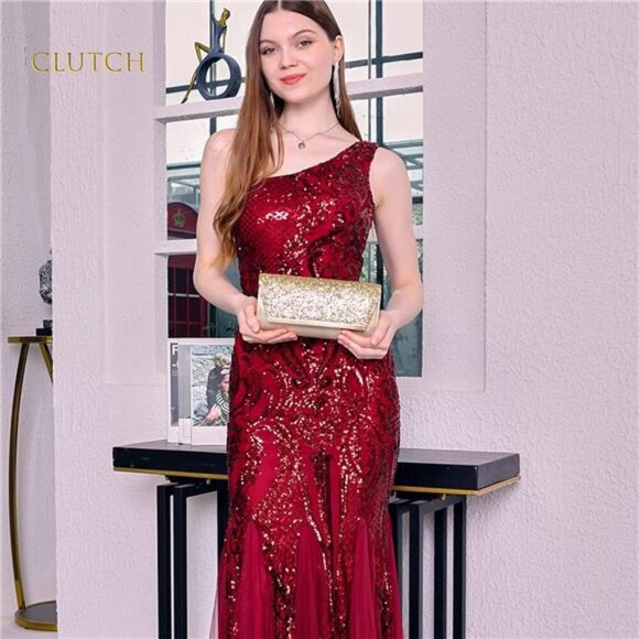 Gold Clutch Purses for Women Evening Bag Shoulder Crossbody Handbag - Picture 3 of 7